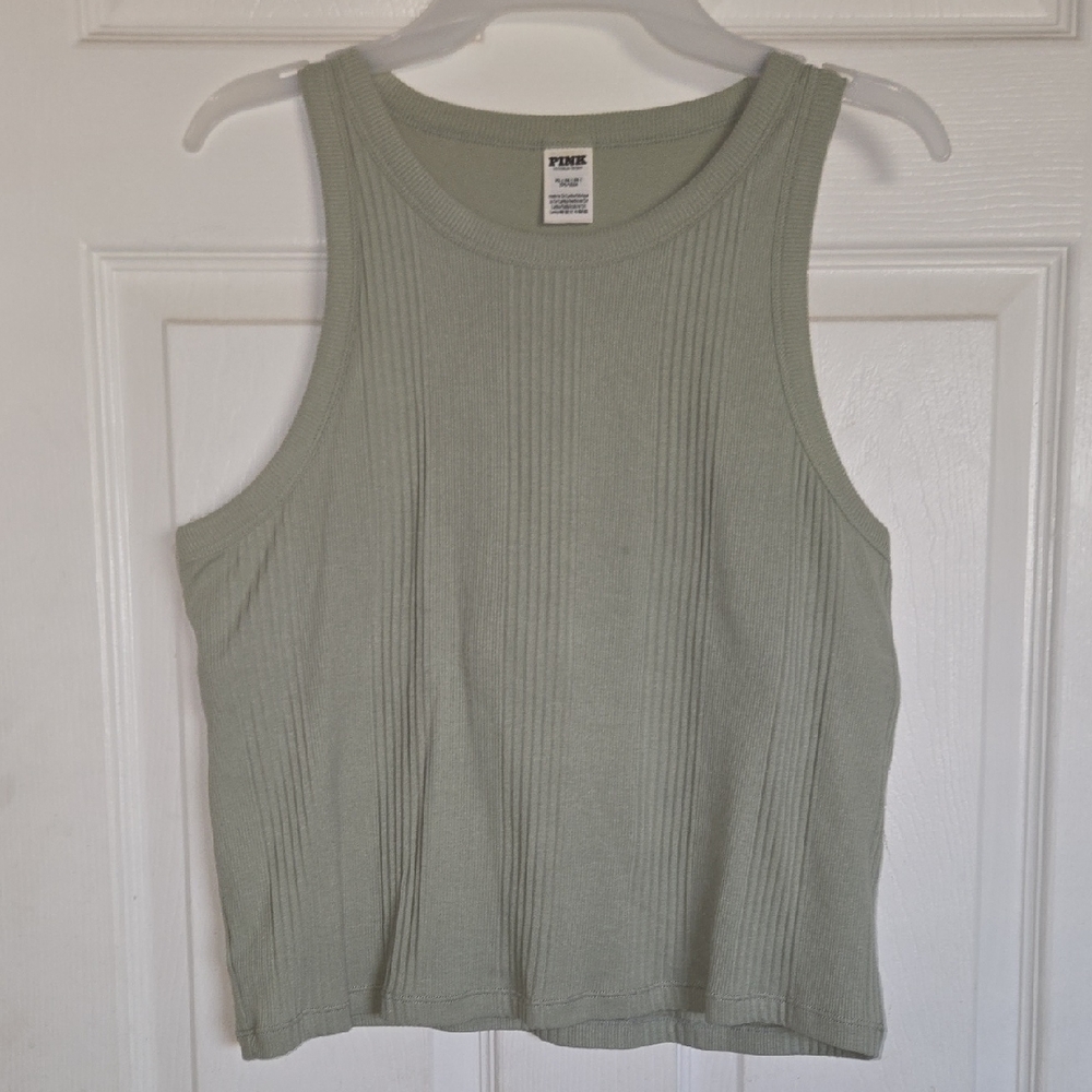PINK Victoria's Secret Sleeveless Ribbed Crop Tank in Sage Green